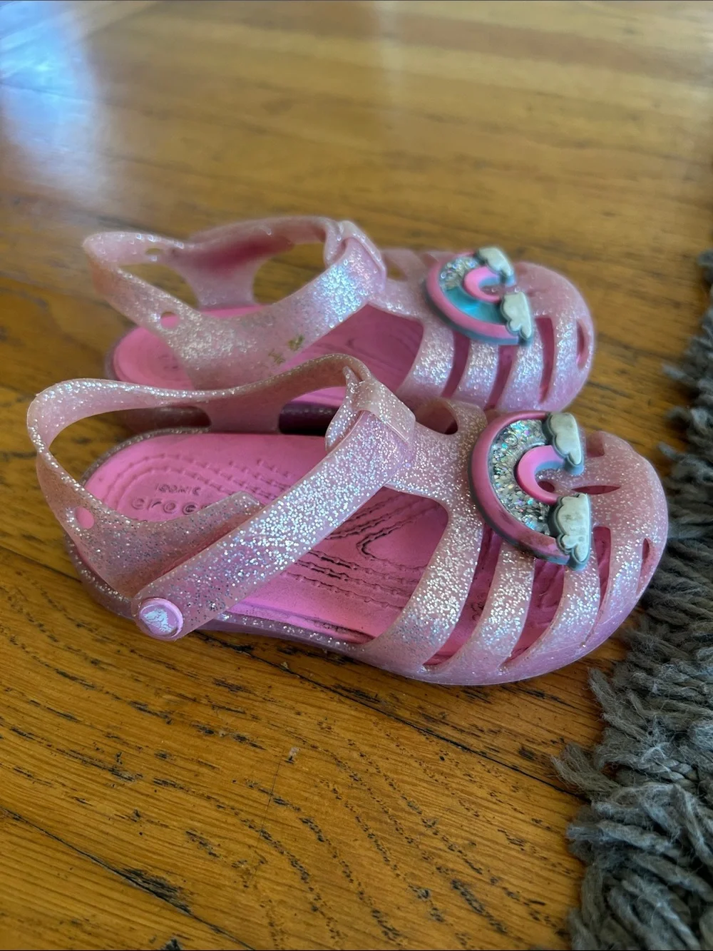 Crocs Kids' Isabella Pink Rainbow Glitter Charm Jelly Sandals Size 6